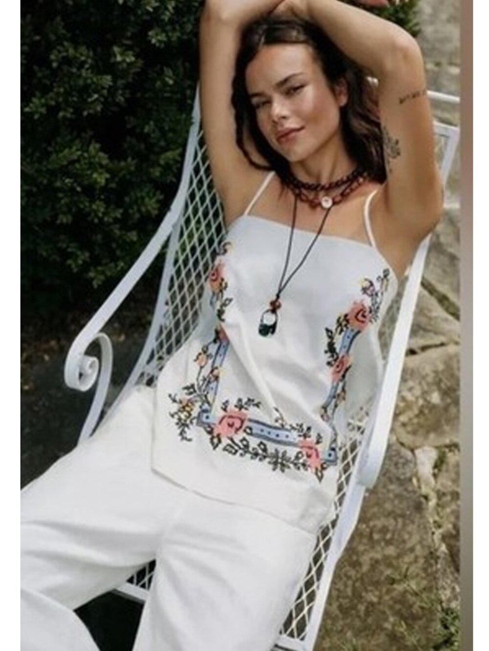 NWT Free People Sightseer Floral Embroidery Linen Coord Top Size S